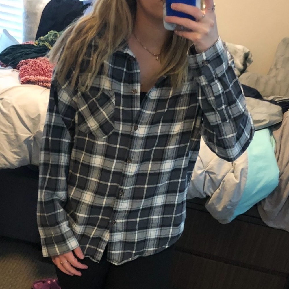 Brandy Melville Flannel One Size Blue Gray and White